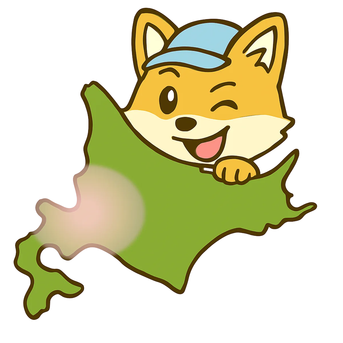 北海道地図ときつねくんキャラクター｜札幌を中心に不用品回収やゴミ屋敷片付けを北海道全域で対応