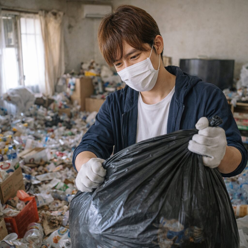 札幌のゴミ屋敷に住み、片付けられず困っている住人の様子
