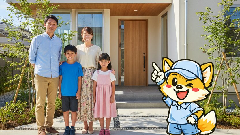 札幌の不用品回収をご利用のお客様ご家族と便利屋アスタートのきつねくん