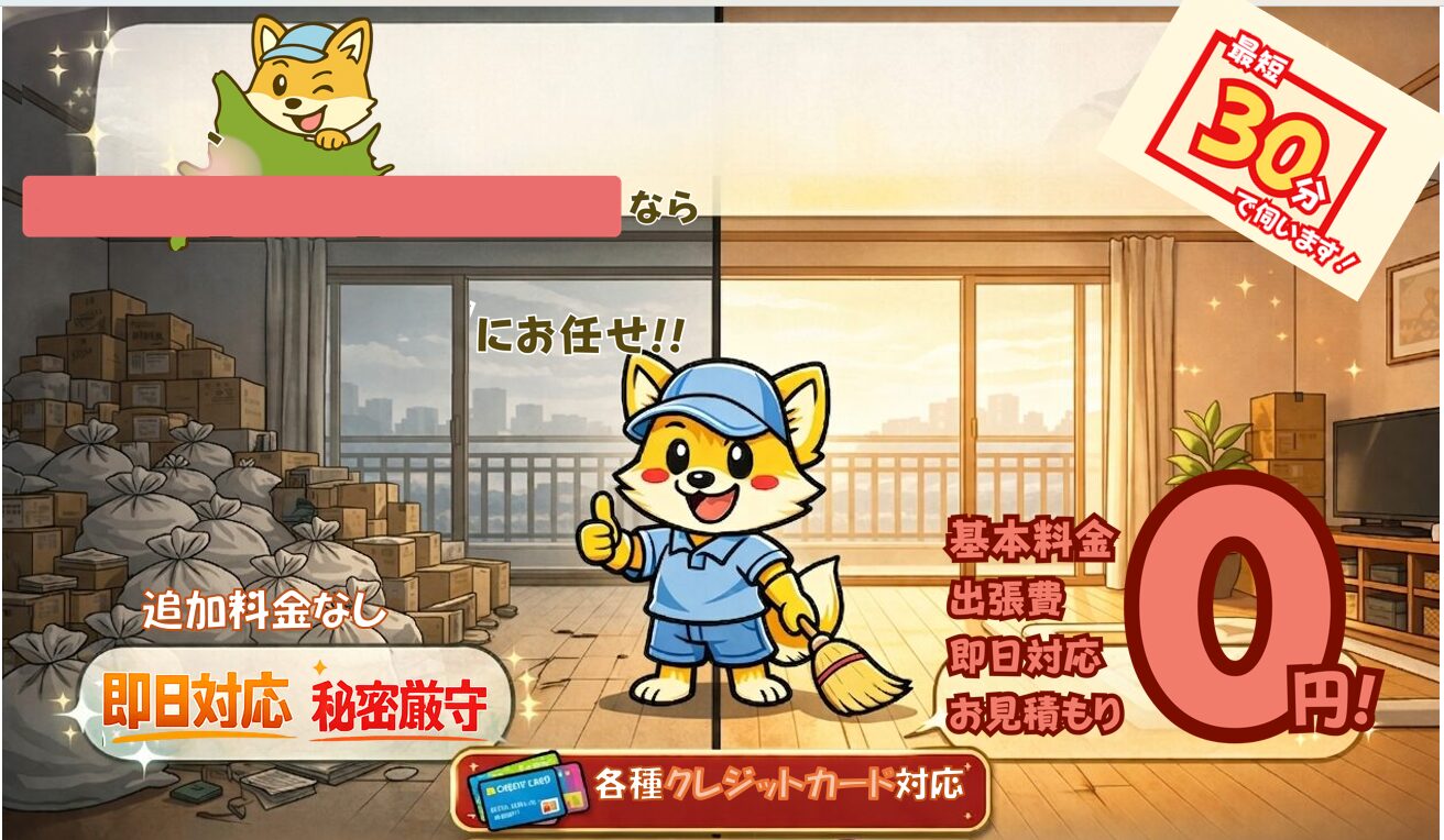 札幌のゴミ屋敷の片付けなら便利屋アスタート 追加料金なし・即日対応・秘密厳守で対応するきつねくん