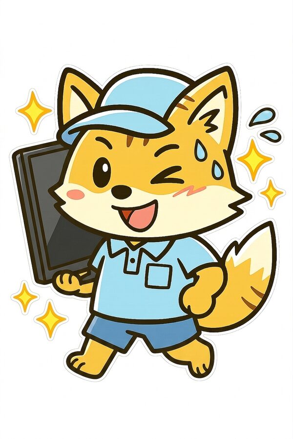 札幌でテレビを運ぶ便利屋アスタートのきつねくん|テレビの処分・回収