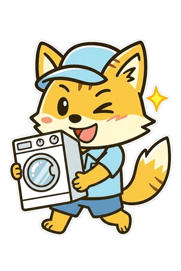 札幌で洗濯機を運ぶ便利屋アスタートのきつねくん|洗濯機の処分・回収