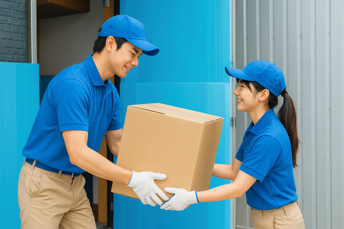 札幌の引越し作業で段ボールを一緒に運ぶ便利屋アスタートのスタッフ